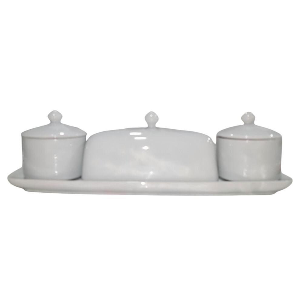 Pottery Barn GREAT WHITE Condiment Service Butter Jam Sugar Creamer Ceramic